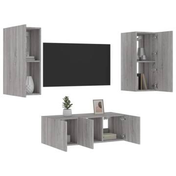 4 Piece TV Wall Units with LED Grey Sonoma Engineered Wood