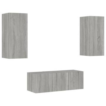 4 Piece TV Wall Units with LED Grey Sonoma Engineered Wood