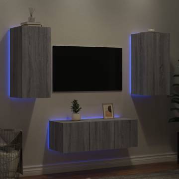 4 Piece TV Wall Units with LED Grey Sonoma Engineered Wood