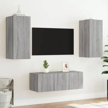 4 Piece TV Wall Units with LED Grey Sonoma Engineered Wood