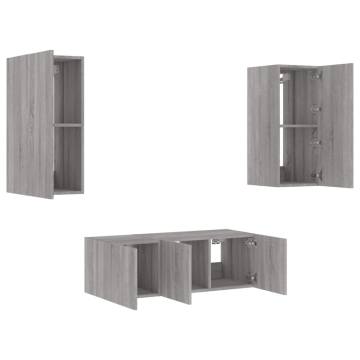 4 Piece TV Wall Units with LED Grey Sonoma Engineered Wood