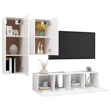 4 Piece TV Cabinet Set White Engineered Wood