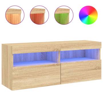 TV Wall Cabinet with LED Lights Sonoma Oak 100x30x40 cm