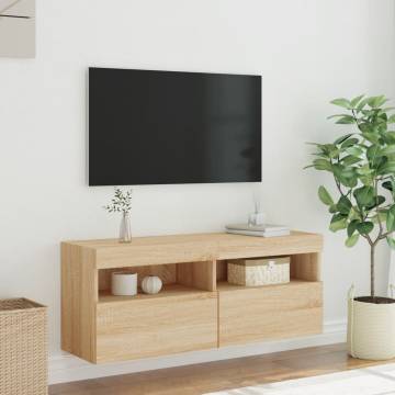 TV Wall Cabinet with LED Lights Sonoma Oak 100x30x40 cm