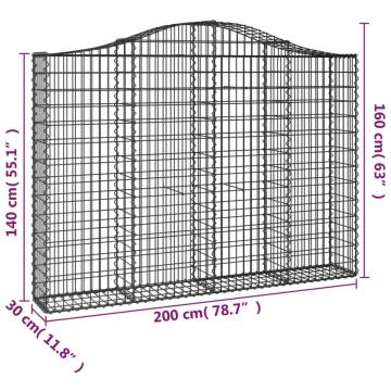 Arched Gabion Basket 200x30x140/160 cm Galvanised Iron