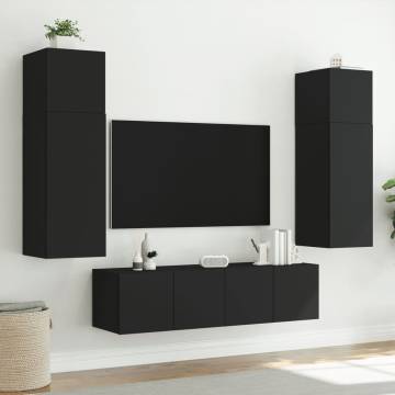 TV Wall Cabinets with LED Lights 2 pcs Black 60x35x31 cm