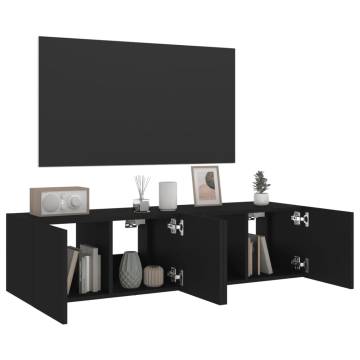 TV Wall Cabinets with LED Lights 2 pcs Black 60x35x31 cm