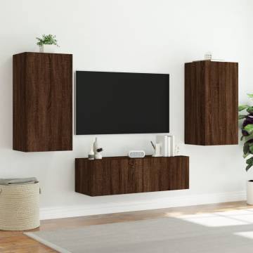 TV Wall Cabinet with LED Lights Brown Oak 40.5x35x80 cm