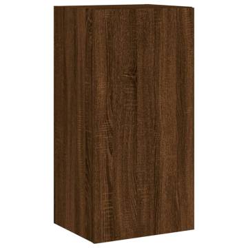 TV Wall Cabinet with LED Lights Brown Oak 40.5x35x80 cm