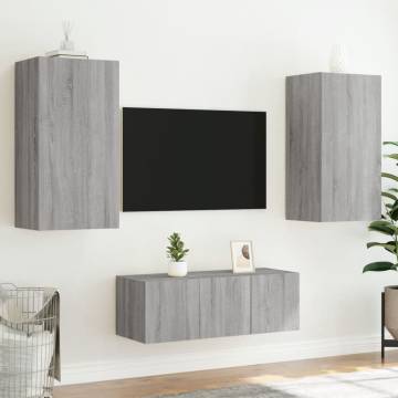 4 Piece TV Wall Units with LED Grey Sonoma Engineered Wood