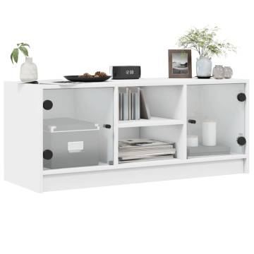 TV Cabinet with Glass Doors White 102x37x42 cm