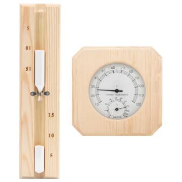 2 in 1 Sauna Hygrothermograph and Sand Timer Set Solid Wood Pine