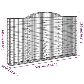 Arched Gabion Baskets 15 pcs 300x30x160/180 cm Galvanised Iron