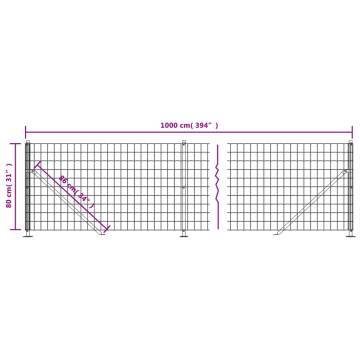 Wire Mesh Fence with Flange Green 0.8x10 m