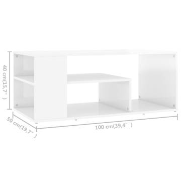 Coffee Table High Gloss White 100x50x40 cm Engineered Wood