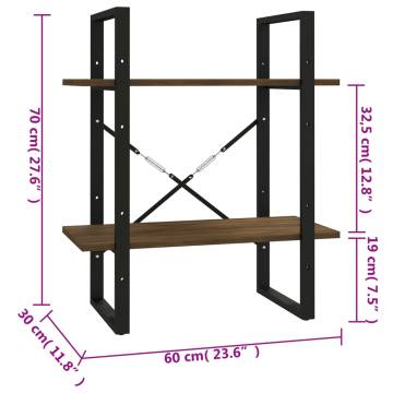 2-Tier Book Cabinet Brown Oak 60x30x70 cm Engineered Wood