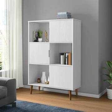 Bookcase MOLDE White 90x35x133,5 cm Solid Wood Pine