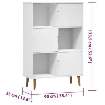 Bookcase MOLDE White 90x35x133,5 cm Solid Wood Pine