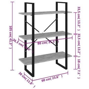 Bookshelf Concrete Grey 80x30x105 cm Engineered Wood