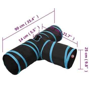 Cat Tunnel 3-way Black and Blue 90 cm Polyester