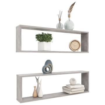 Wall Cube Shelf 2 pcs Concrete Grey 100x15x30 cm Engineered Wood