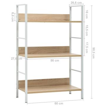 3-Layer Book Shelf Oak 60x27.6x90.5 cm Engineered Wood