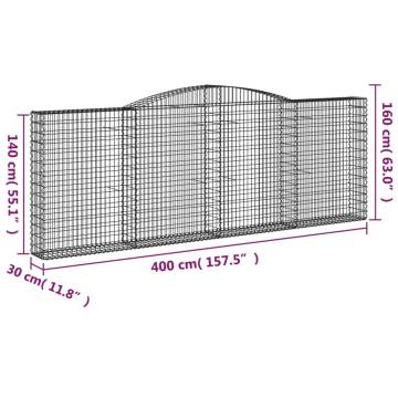 Arched Gabion Baskets 15 pcs 400x30x140/160 cm Galvanised Iron