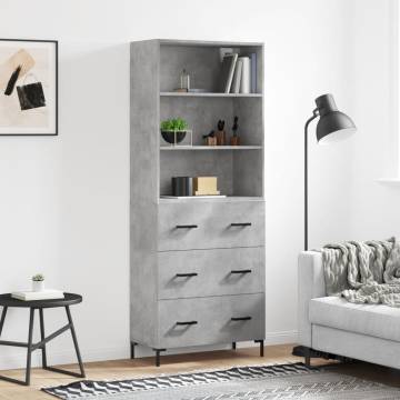 Highboard Concrete Grey 69.5x34x180 cm Engineered Wood