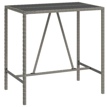 Bar Table with Glass Top Grey 110x70x110 cm Poly Rattan