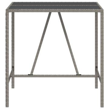 Bar Table with Glass Top Grey 110x70x110 cm Poly Rattan