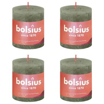 Bolsius Rustic Pillar Candles Shine 4 pcs 80x68 mm Fresh Olive