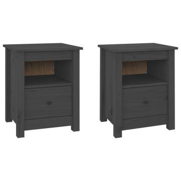 Bedside Cabinets 2 pcs Grey 40x35x49 cm Solid Wood Pine