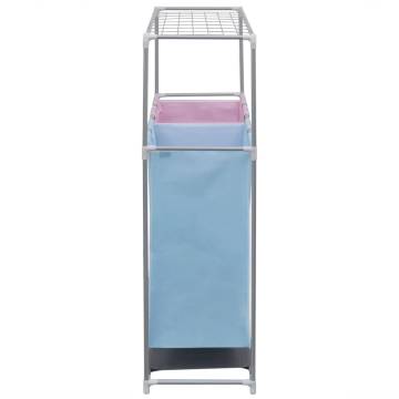 2-Section Laundry Sorter Hamper with a Top Shelf for Drying