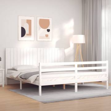 Bed Frame with Headboard White Super King Size Solid Wood