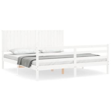 Bed Frame with Headboard White Super King Size Solid Wood