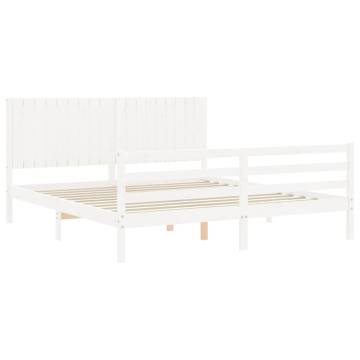 Bed Frame with Headboard White Super King Size Solid Wood