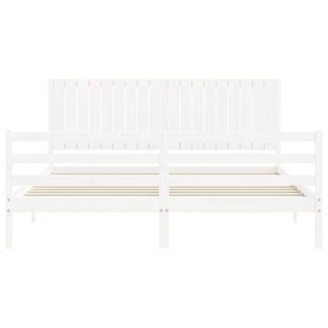 Bed Frame with Headboard White Super King Size Solid Wood