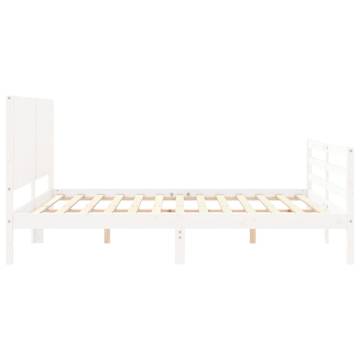 Bed Frame with Headboard White Super King Size Solid Wood