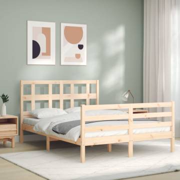 Bed Frame with Headboard Double Solid Wood