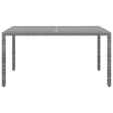 Garden Table 150x90x75 cm Tempered Glass and Poly Rattan Grey