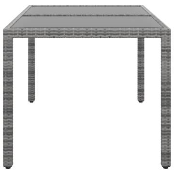 Garden Table 150x90x75 cm Tempered Glass and Poly Rattan Grey