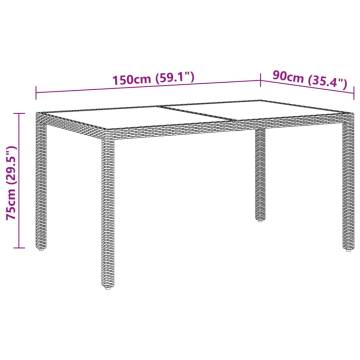 Garden Table 150x90x75 cm Tempered Glass and Poly Rattan Grey