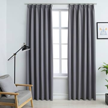 Blackout Curtains with Hooks 2 pcs Grey 140x245 cm