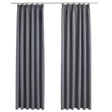 Blackout Curtains with Hooks 2 pcs Grey 140x245 cm