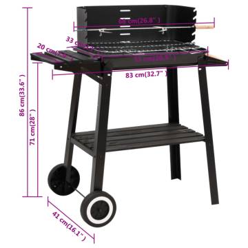 Charcoal BBQ Grill with Wheels Black Steel