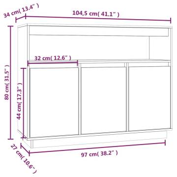 Sideboard Black 104.5x34x80 cm Solid Wood Pine