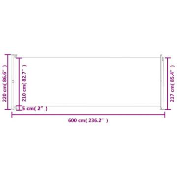 Patio Retractable Side Awning 220x600 cm Grey