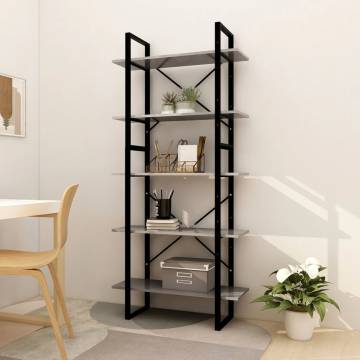 5-Tier Book Cabinet Concrete Grey 80x30x175 cm Engineered Wood