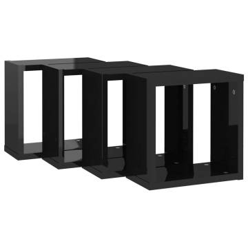 Wall Cube Shelves 4 pcs High Gloss Black 30x15x30 cm