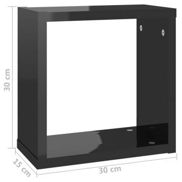 Wall Cube Shelves 4 pcs High Gloss Black 30x15x30 cm